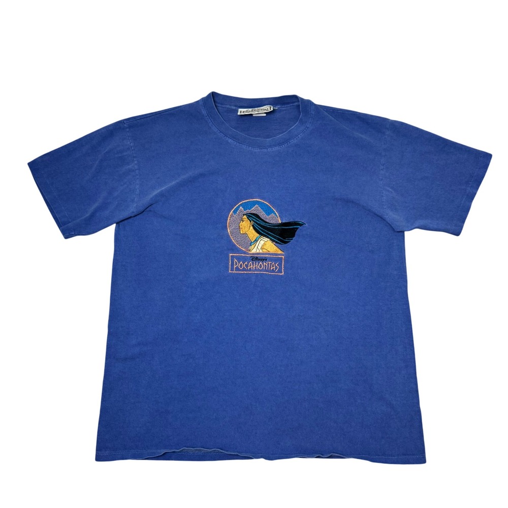Vintage 90s Disney Pocahontas Embroidered T Shirt Blue S/M